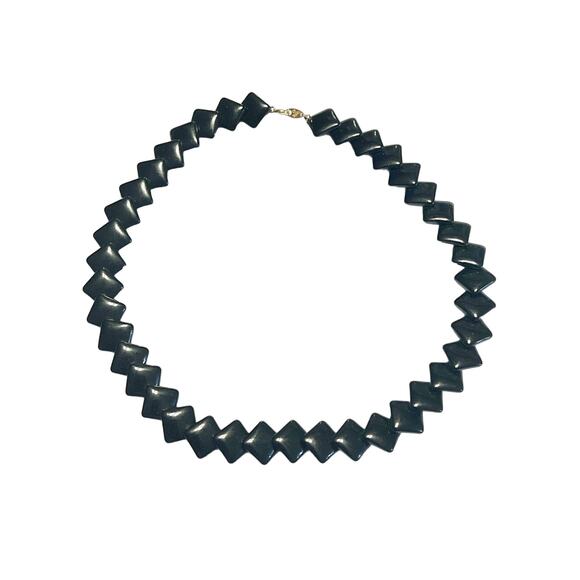 Vintage Trifari Black Geometric Collar Necklace - Square Bead Design - Picture 3 of 5